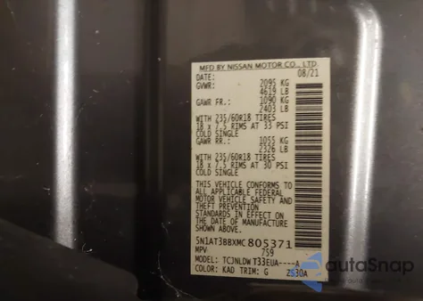 2021 Nissan Rogue Sv Intelligent Awd из США, поврежденный, VIN 5N1AT3BBXMC805371